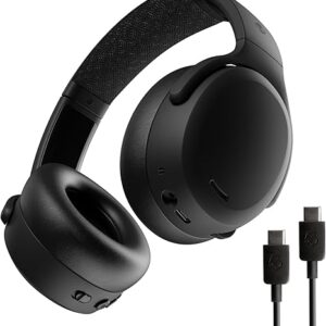Skullcandy Crusher ANC 2 Wireless Over-Ear Bluetooth Headphones with Extra USB-C Charging Cable, Multi-Sensory Bass, Active Noise Cancelling, 60 Hours Battery, Microphone iPhone Android - True Black